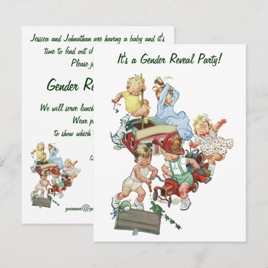 Invitation du Baby shower de de révélation de gen (Devant / Derrière)