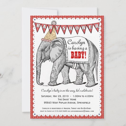 Invitation du Baby shower de défilé Vintage Elepha (Devant)