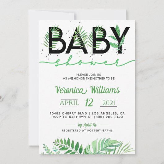 Invitation du Baby shower de Foliage Tropical (Devant)
