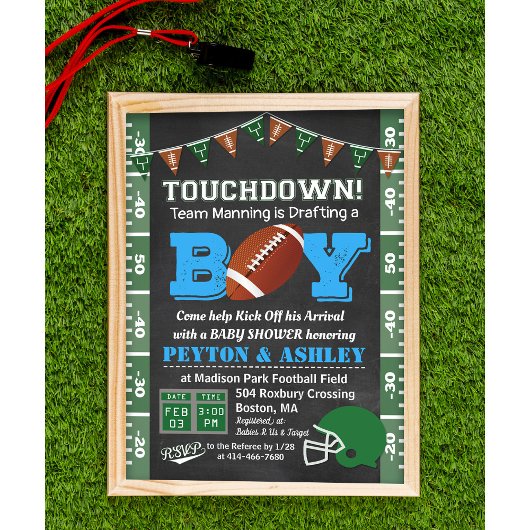 Invitation du Baby shower de football Chalkboard