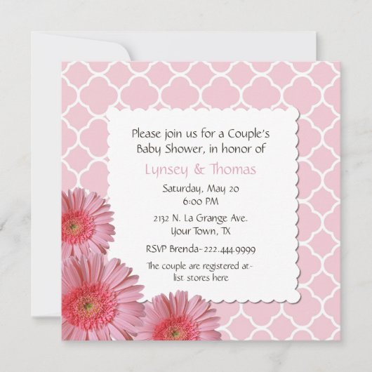 Invitation du baby shower de Gerber du couple rose (Devant)