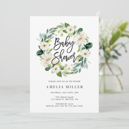 Invitation du Baby shower de germe blanc (Debout devant)