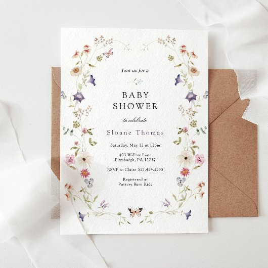 Invitation du Baby shower de germe de prairie fleu