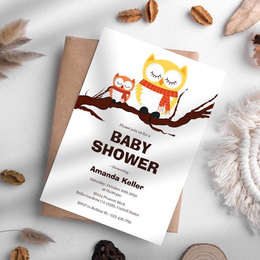 Invitation du Baby shower de la Chouette des bois