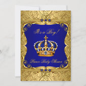Invitation du Baby shower de la Couronne d'or bleu (Devant)