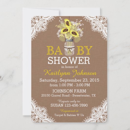 Invitation du Baby shower de la dentelle de tourne (Devant)
