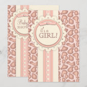 Invitation du Baby shower de la Girafe sucrée| Ros (Devant / Derrière)