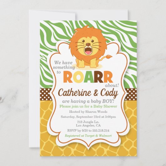 Invitation du Baby shower de la Jungle de Lion ROA (Devant)