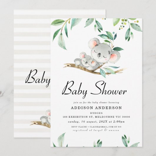 Invitation Du Baby shower De L'Ours Et Du Foliage (Devant / Derrière)