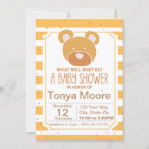 Invitation du Baby shower de l'ours jaune
