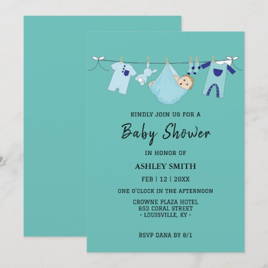 Invitation du Baby shower de marée tropicale (Devant / Derrière)