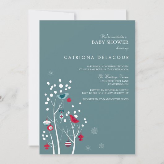 Invitation du Baby shower de neige turquoise et ro (Devant)