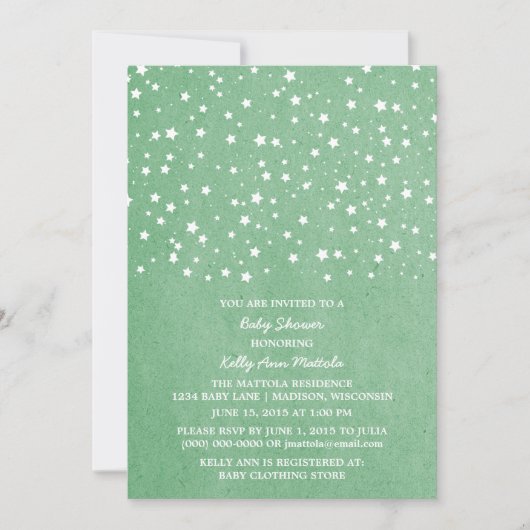 Invitation du Baby shower de nuit Green Starry (Devant)
