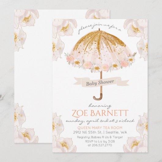 Invitation du Baby shower de Parties scintillant p (Devant / Derrière)