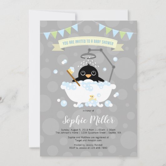 Invitation du Baby shower de pingouin (Devant)