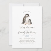 Invitation du Baby shower de pingouin aquarelle (Devant)