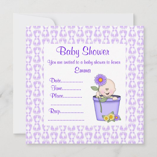 INVITATION DU BABY SHOWER DE POT DE FLEURS Violet (Devant)