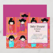 Invitation du Baby shower de poupées Kokeshi (Devant / Derrière)