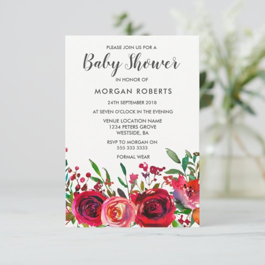 Invitation du Baby shower de roses rouges Ruby (Debout devant)