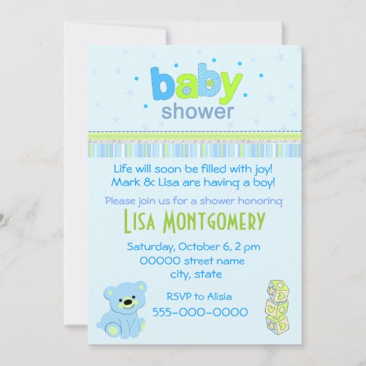 Invitation du baby shower de Teddy ours (Devant)