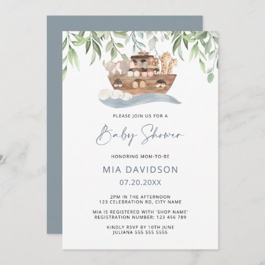 Invitation du Baby shower de verdure de l'Arche de (Devant / Derrière)