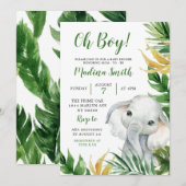 Invitation du Baby shower des éléphants tropicaux (Devant / Derrière)