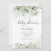 Invitation du baby shower d'eucalyptus vert (Devant)
