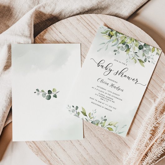 Invitation du baby shower d'eucalyptus vert