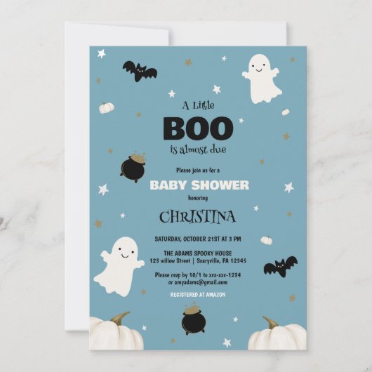Invitation du Baby shower d'Halloween Little Boo G (Devant)