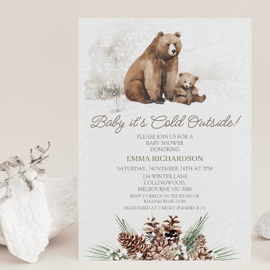 Invitation du Baby shower d'hiver de l'ours Brown