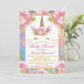 Invitation du Baby shower d'or rose face Unicorn (Debout devant)