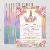 Invitation du Baby shower d'or rose face Unicorn (Devant / Derrière)