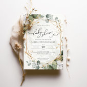 Invitation du Baby shower d'or vert géométrique