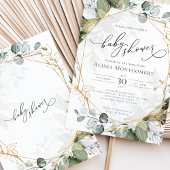 Invitation du Baby shower d'or vert géométrique