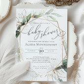 Invitation du Baby shower d'or vert géométrique