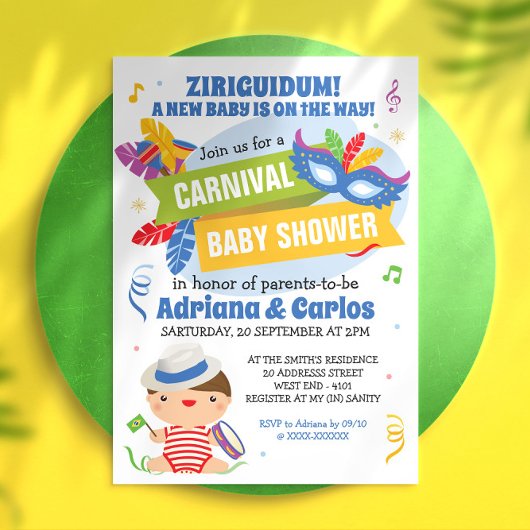 Invitation du Baby shower du Carnaval brésilien