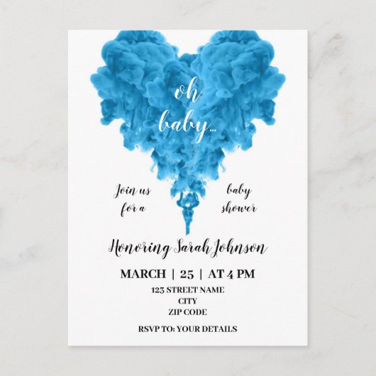 Invitation du baby shower du coeur de fumée bleu b (Devant)