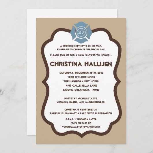 Invitation du Baby shower du moteur d'incendie Noj (Devant / Derrière)