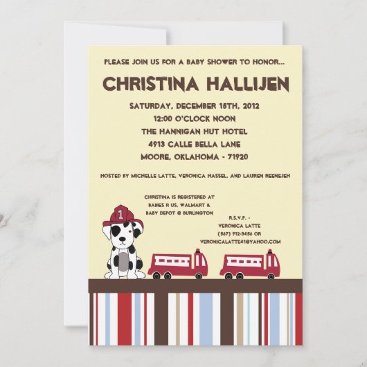 Invitation du Baby shower du moteur d'incendie Noj (Devant)