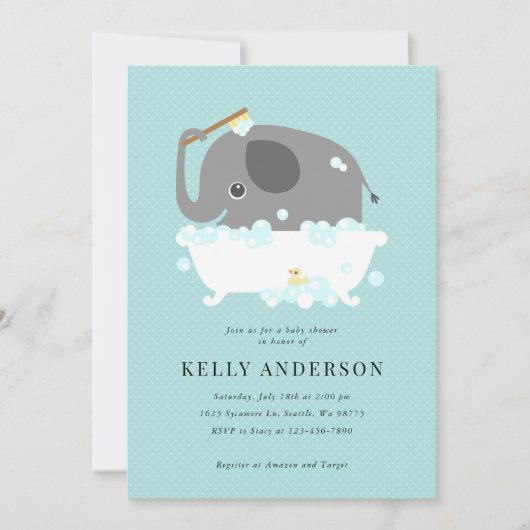 Invitation du Baby shower Elephant (Devant)