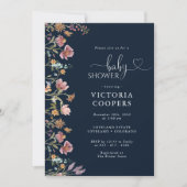 Invitation du Baby shower Fleur sauvage bleu de la (Devant)