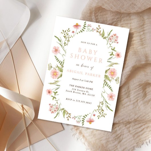 Invitation du Baby shower Fleur sauvage Boho Rose