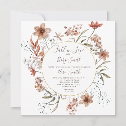 Invitation du Baby shower Fleur sauvage d'aquarell (Devant)
