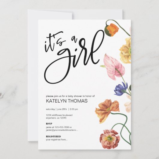 Invitation du Baby shower Fleur sauvage floral bri (Devant)