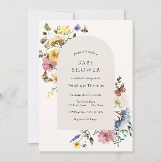 Invitation du Baby shower fleur sauvage Meadow (Devant)