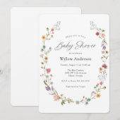 Invitation du Baby shower fleur sauvage Wreath (Devant / Derrière)