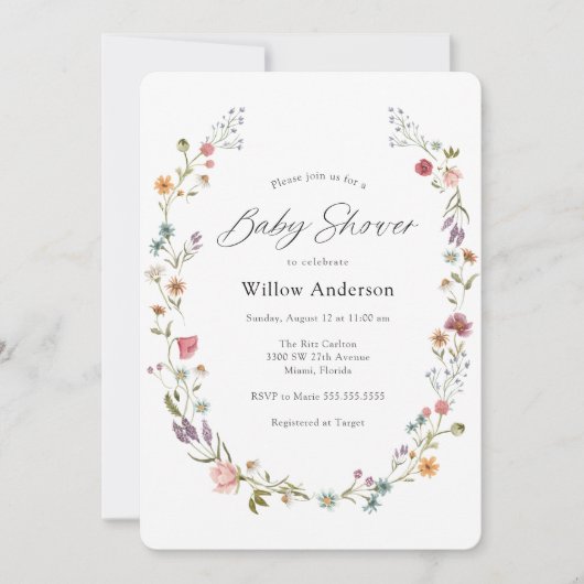 Invitation du Baby shower fleur sauvage Wreath (Devant)