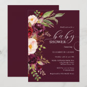 Invitation du Baby shower Floral de Bourgogne (Devant / Derrière)