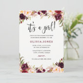 Invitation du Baby shower Floral de Bourgogne (Debout devant)