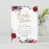 Invitation du Baby shower Floral de Bourgogne (Debout devant)